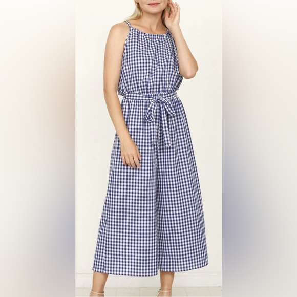 Égs by Élogues Blue Gingham Halter Cropped Jumpsuit Women's Size 1X - Picture 1 of 8